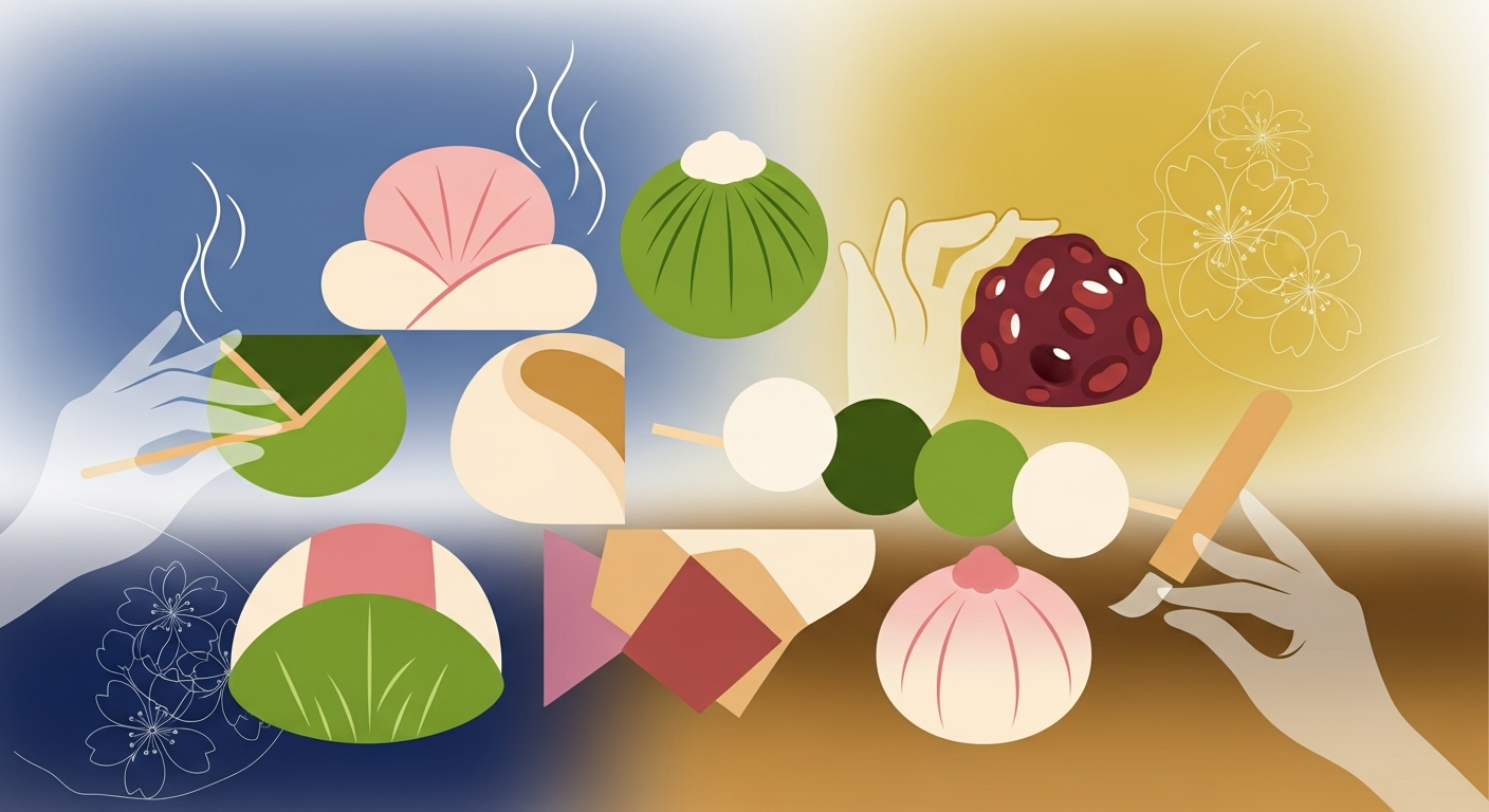 Tourists participating in a Japanese sweet making workshop