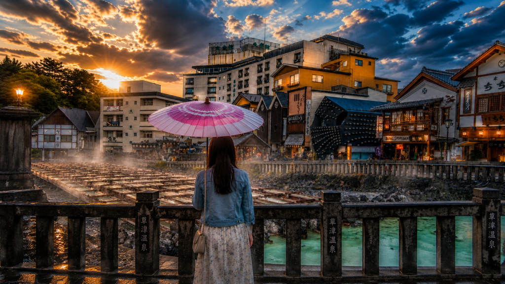 草津の湯畑、晴れより雨の朝のほうが好きかもしれない